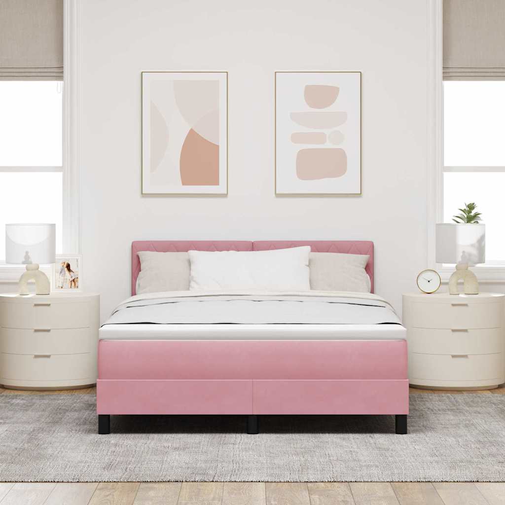 LED Box Spring Bed med madras Lyserød 140 x 200 cm Fløjl