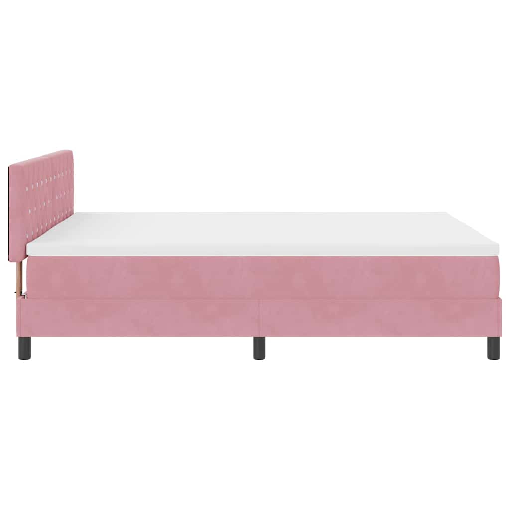 LED Box Spring Bed med madras Lyserød 140 x 200 cm Fløjl