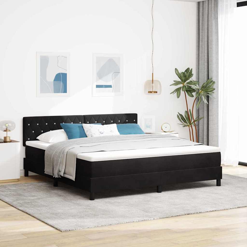 LED Box Spring Bed med madras med LED Sort 180 x 200 cm Fløjl