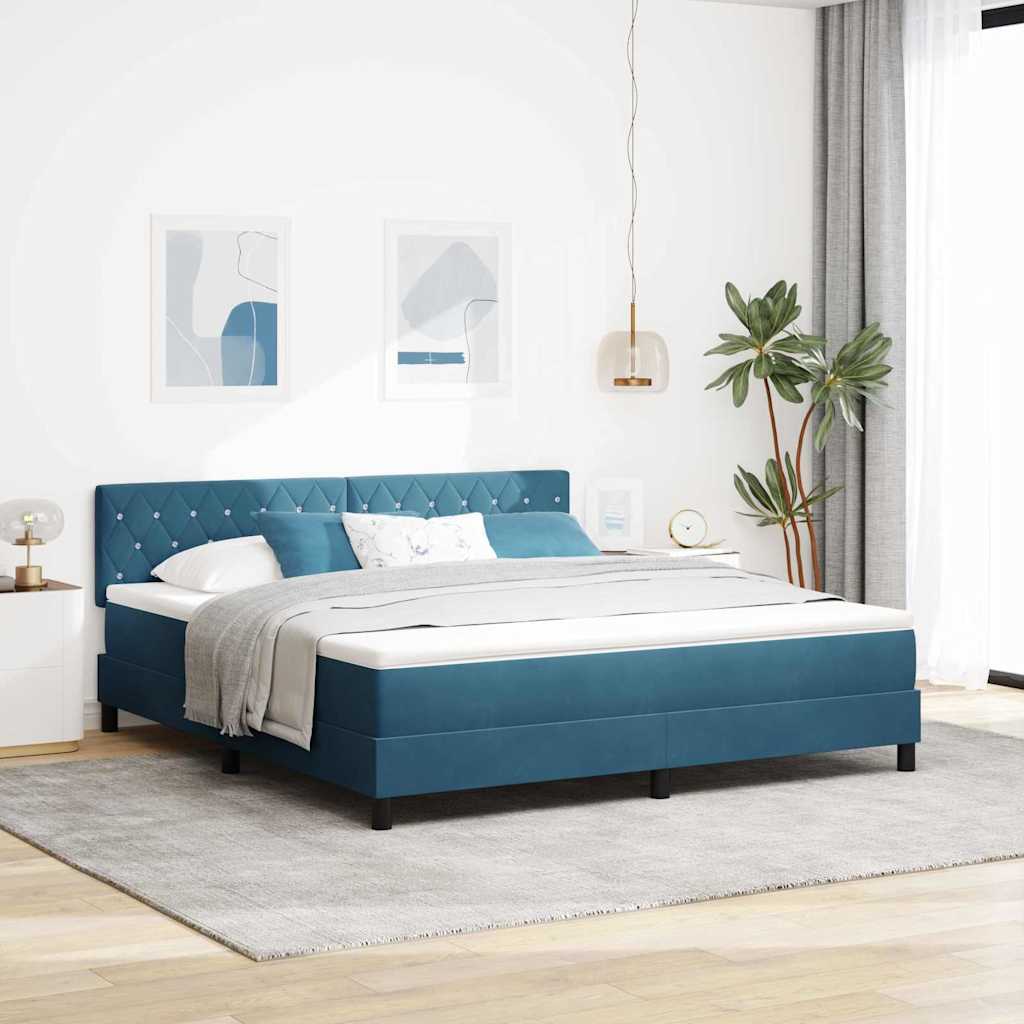 LED Box Spring Bed med hovedgærde Mørk blå 180 x 200 cm Fløjl