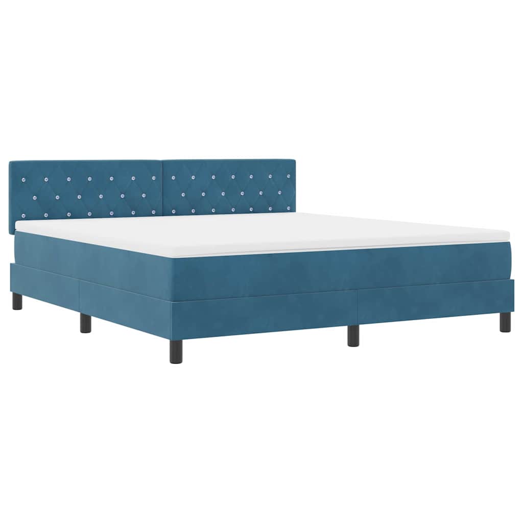 LED Box Spring Bed med hovedgærde Mørk blå 180 x 200 cm Fløjl