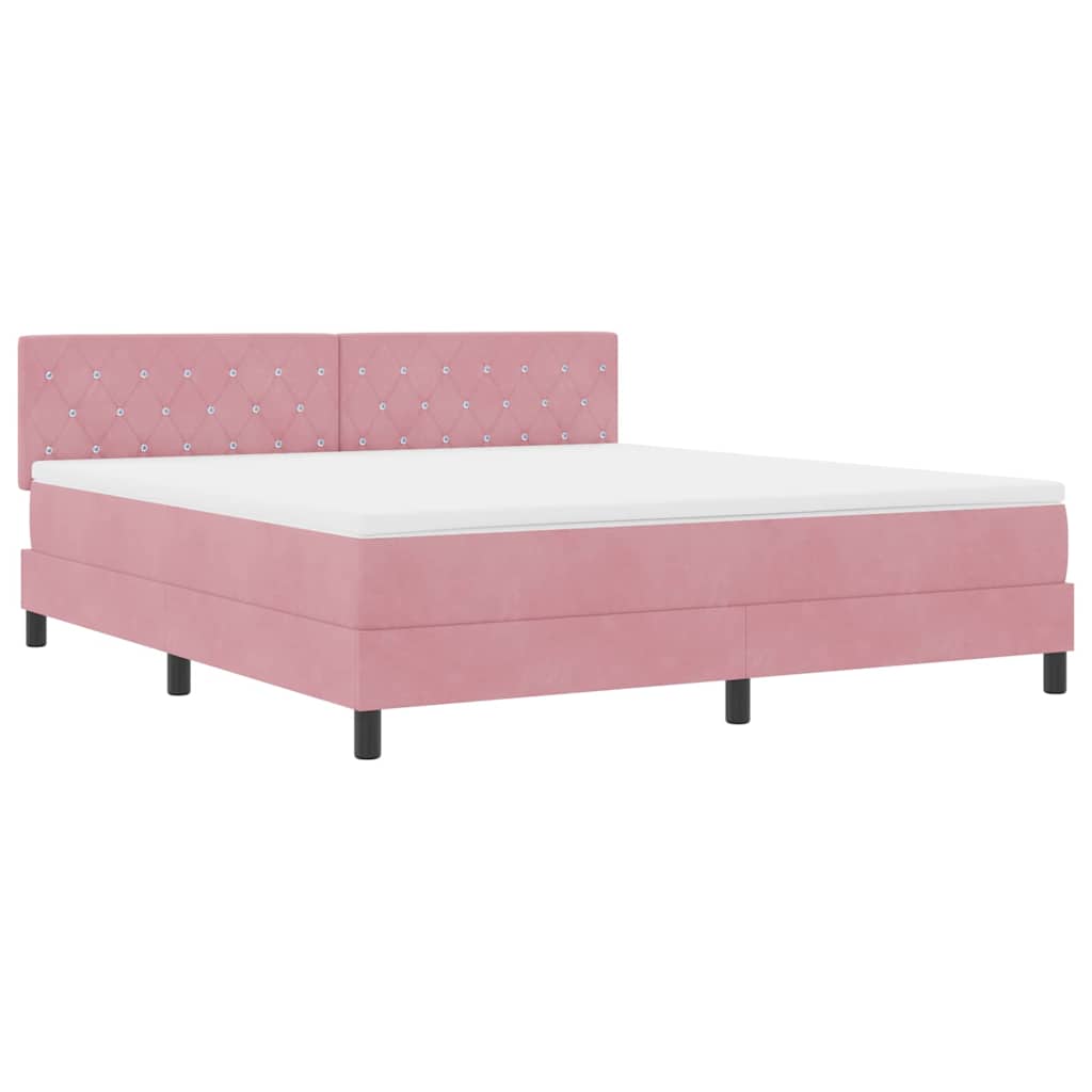 LED Box Spring Bed med hovedgærde Lyserød 180 x 200 cm Fløjl