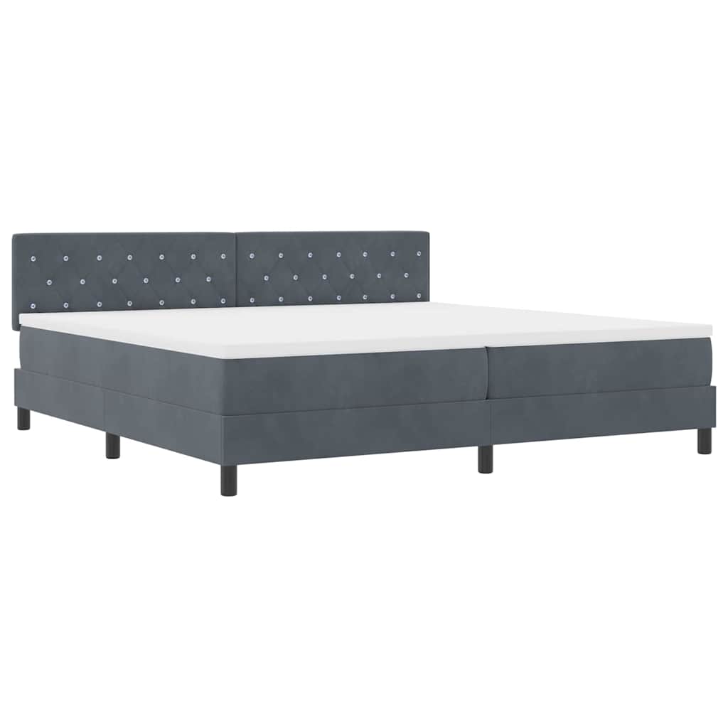 LED Box Spring Bed med madras Mørkegrå 200 x 200 cm Fløjl