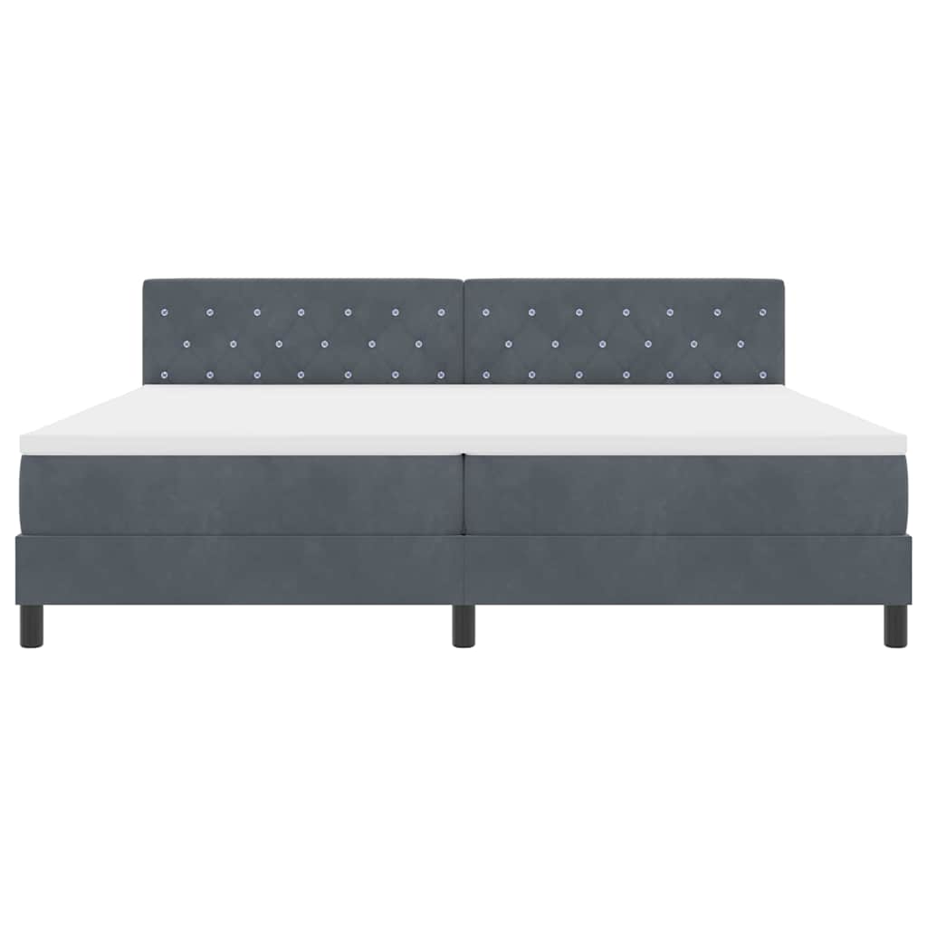 LED Box Spring Bed med madras Mørkegrå 200 x 200 cm Fløjl