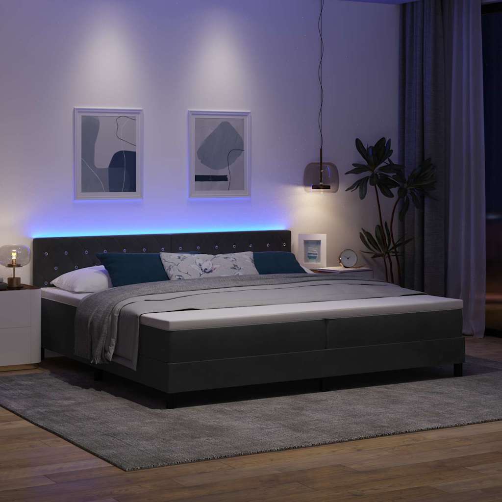 LED Box Spring Bed med hovedgærde Sort 200 x 200 cm Fløjl
