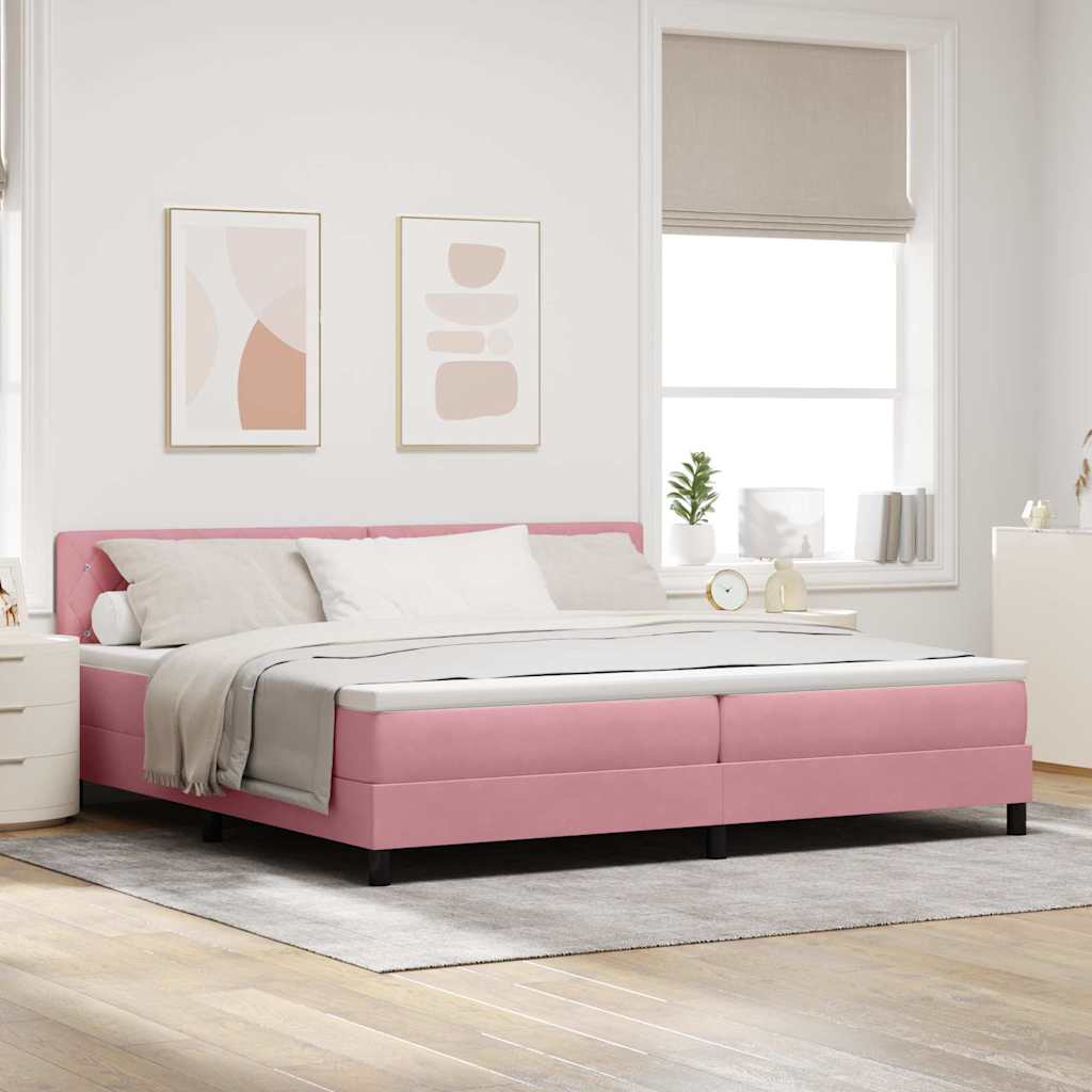 LED Box Spring Bed med hovedgærde Lyserød 200 x 200 cm Fløjl