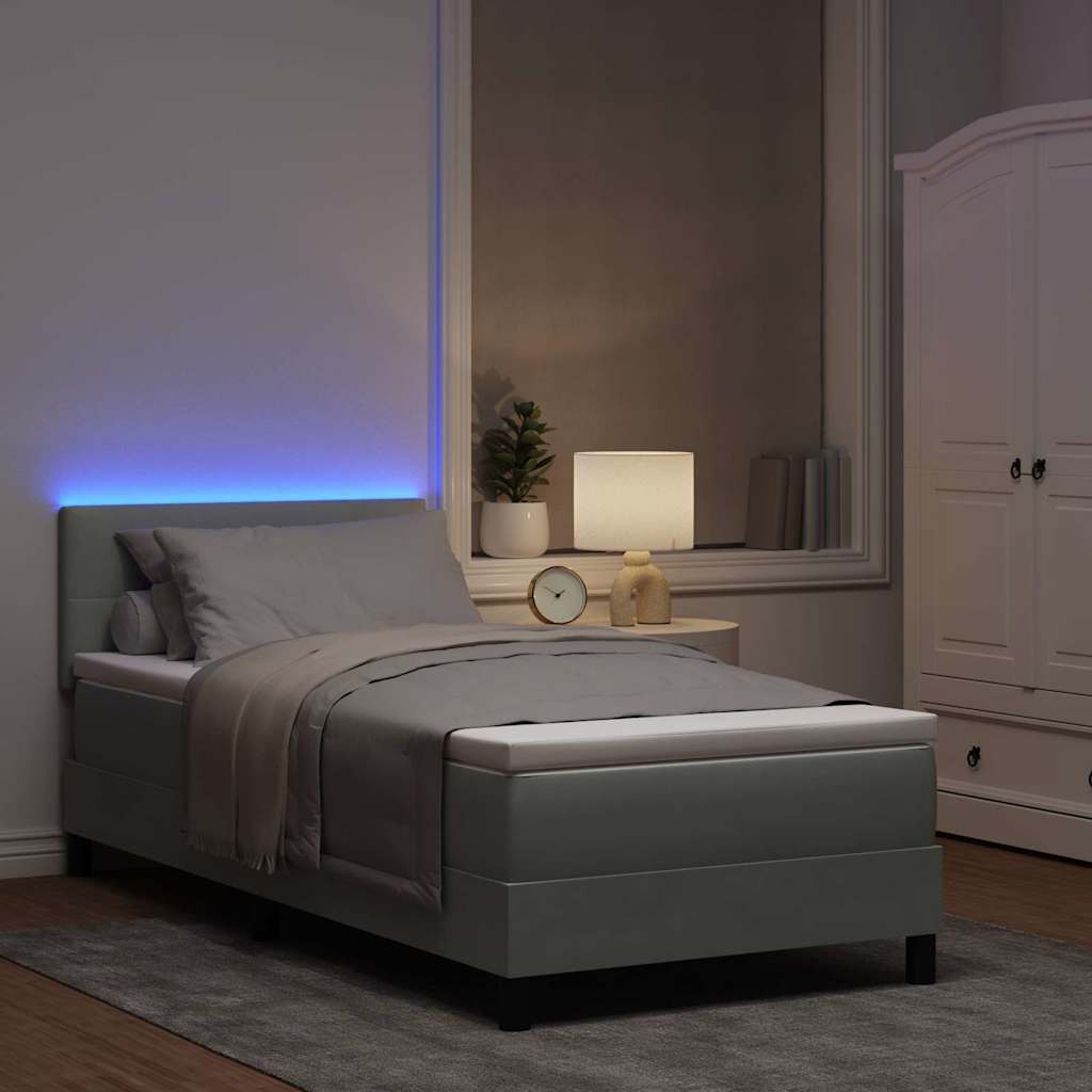 LED Box Spring Bed med hovedgærde Lysegrå 80 x 200 cm Fløjl