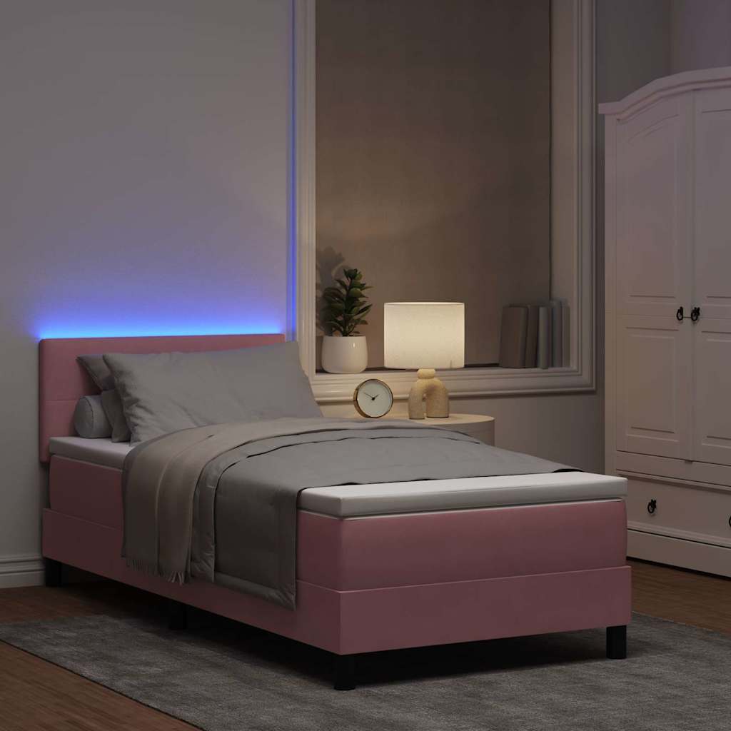 LED Box Spring Bed med hovedgærde Lyserød 80 x 200 cm Fløjl