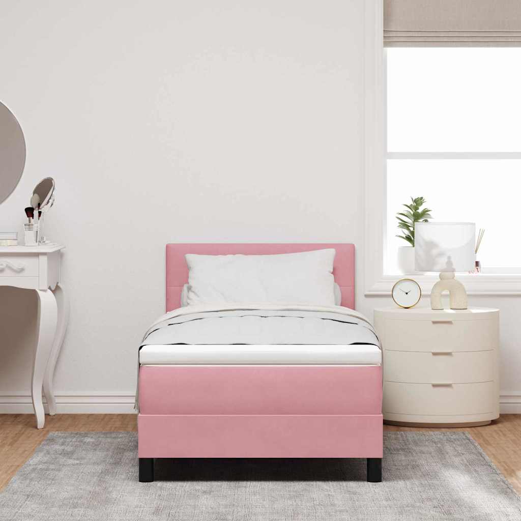 LED Box Spring Bed med hovedgærde Lyserød 80 x 200 cm Fløjl
