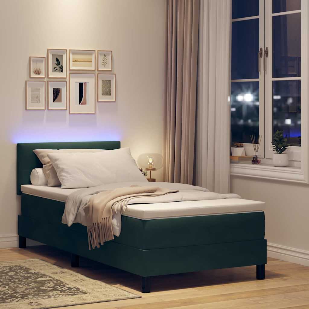 LED Box Spring Bed med hovedgærde Mørkegrøn 100 x 200 cm Fløjl