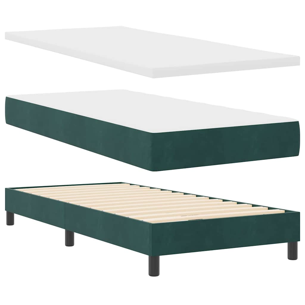 LED Box Spring Bed med hovedgærde Mørkegrøn 100 x 200 cm Fløjl