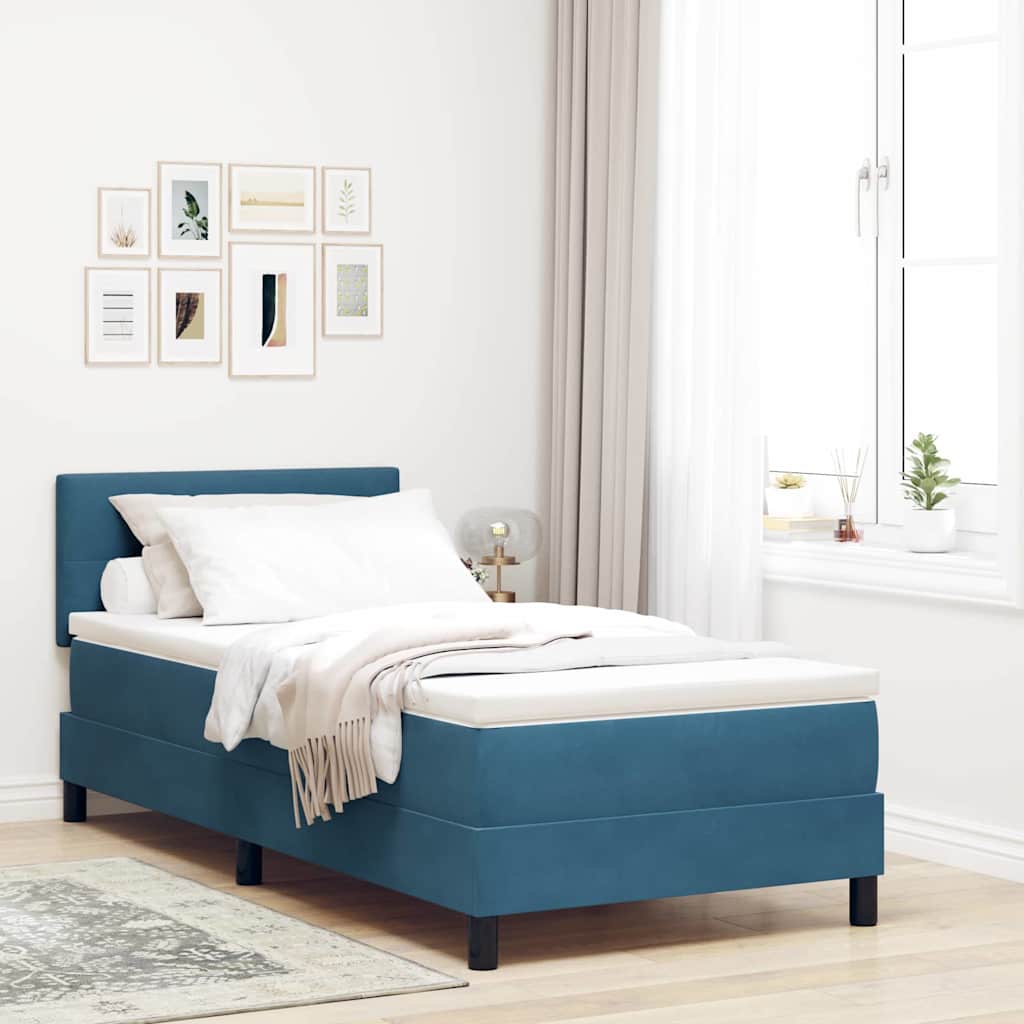 LED Box Spring Bed med hovedgærde Mørk blå 100 x 200 cm Fløjl