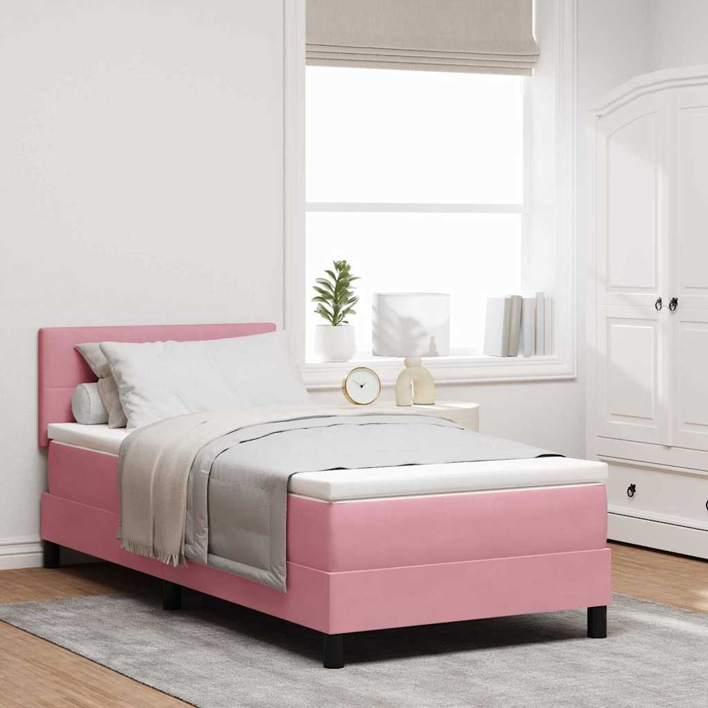LED Box Spring Bed med hovedgærde Lyserød 100 x 200 cm Fløjl