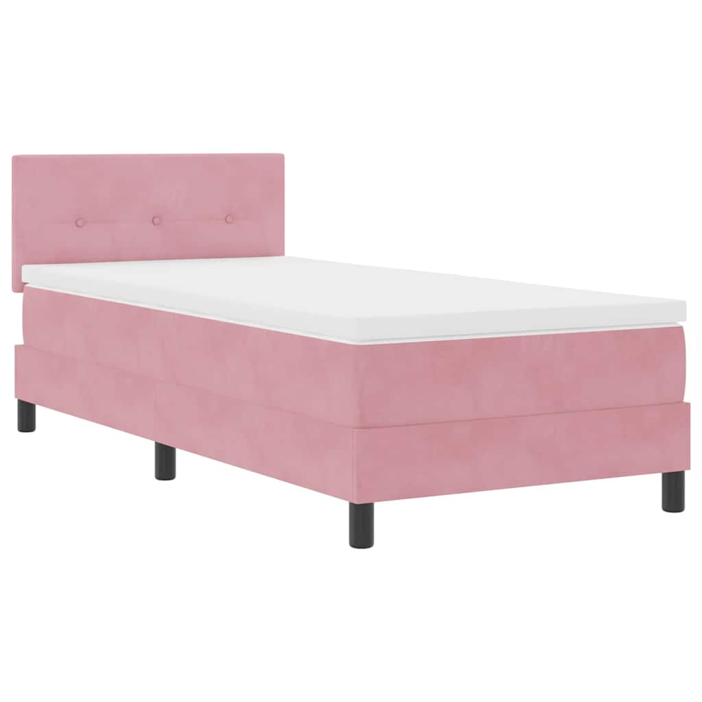 LED Box Spring Bed med hovedgærde Lyserød 100 x 200 cm Fløjl