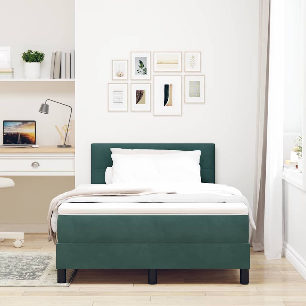 LED Box Spring Bed med hovedgærde Mørkegrøn 120 x 200 cm Fløjl