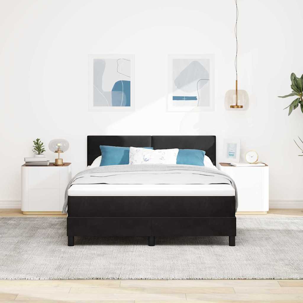 LED Box Spring Bed med hovedgærde Sort 160 x 200 cm Fløjl