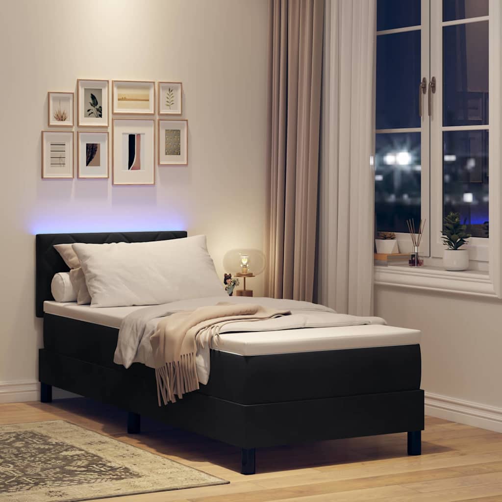 LED Box Spring Bed med hovedgærde Sort 80 x 200 cm Fløjl