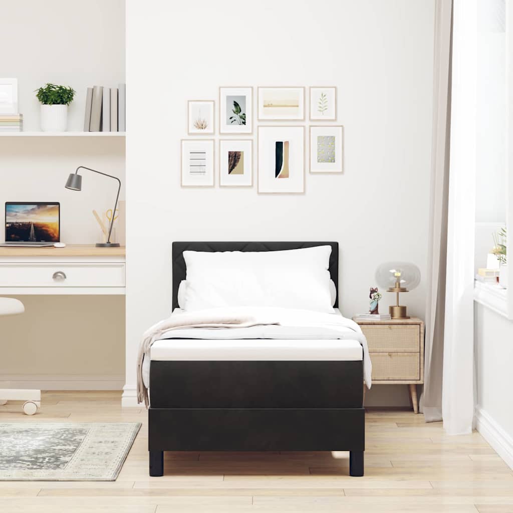 LED Box Spring Bed med hovedgærde Sort 80 x 200 cm Fløjl