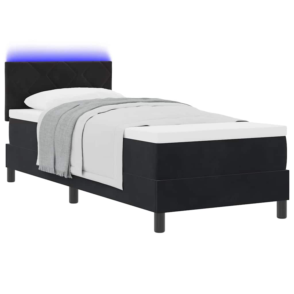 LED Box Spring Bed med hovedgærde Sort 80 x 200 cm Fløjl