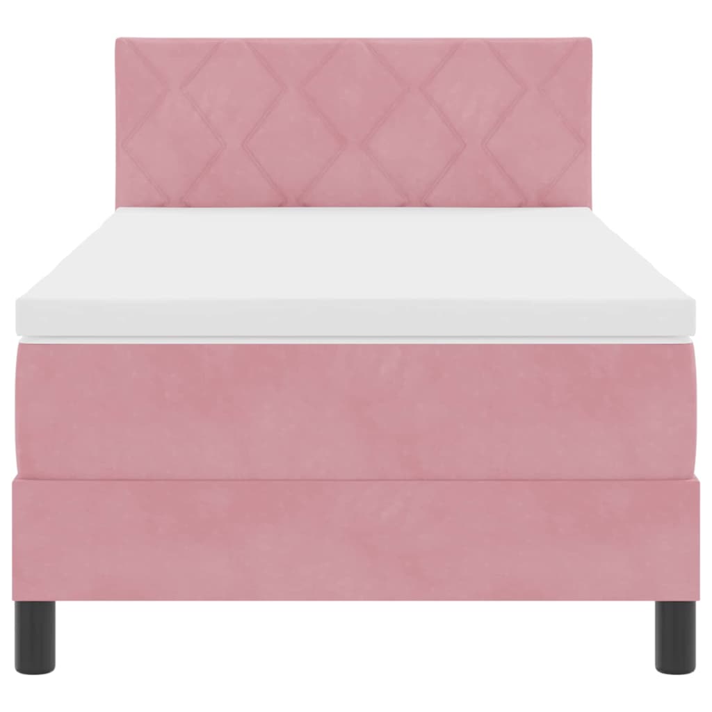LED Box Spring Bed med hovedgærde Lyserød 90 x 190 cm Fløjl