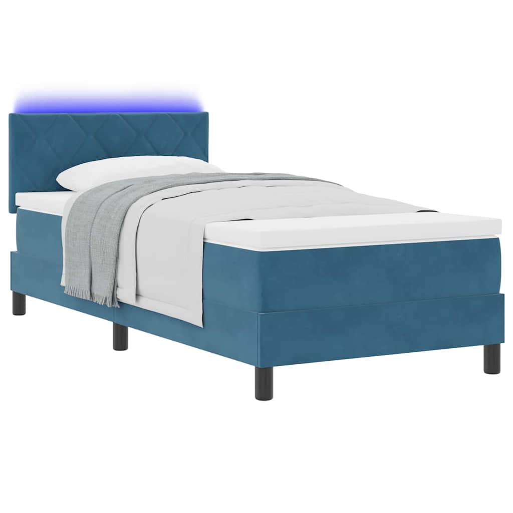 LED Box Spring Bed med hovedgærde Mørk blå 90 x 200 cm Fløjl