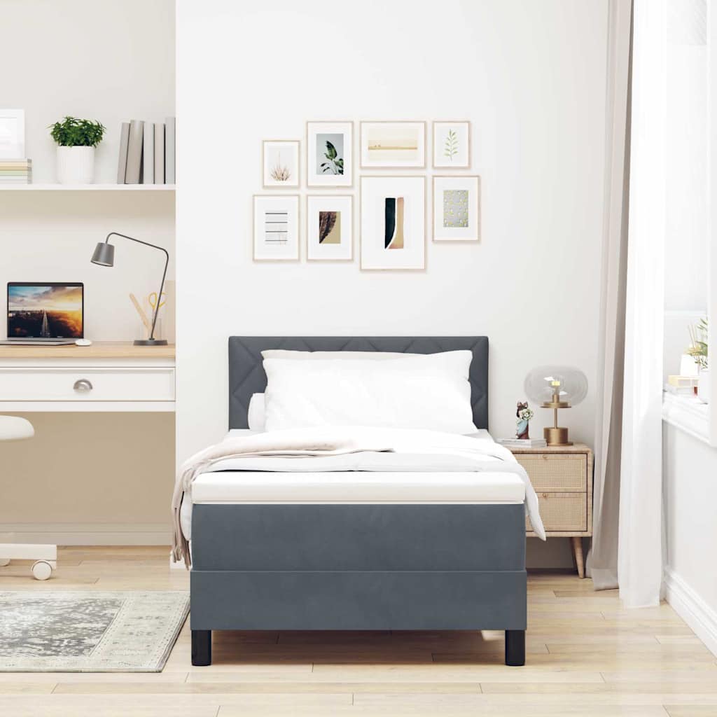 LED Box Spring Bed med hovedgærde Mørkegrå 100 x 200 cm Fløjl