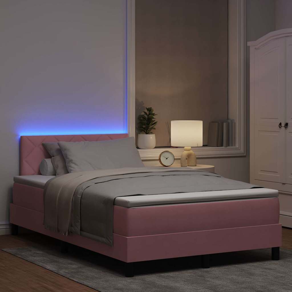 LED Box Spring Bed med hovedgærde Lyserød 120 x 190 cm Fløjl