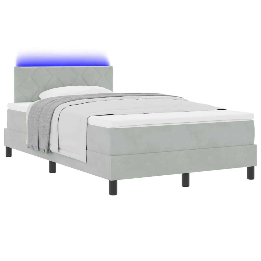 LED Box Spring Bed med hovedgærde Lysegrå 120 x 200 cm Fløjl