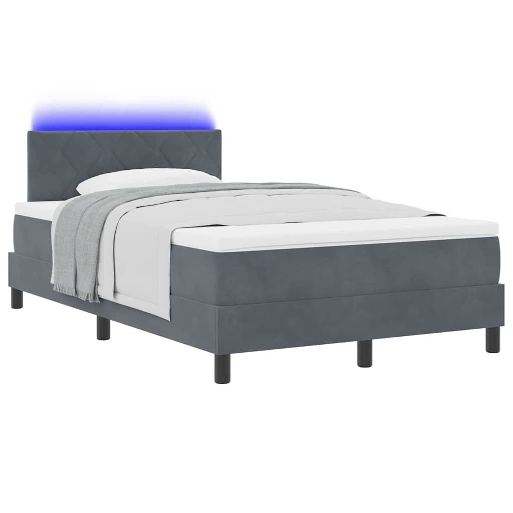 LED Box Spring Bed med hovedgærde Mørkegrå 120 x 200 cm Fløjl