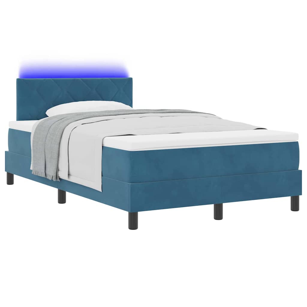 LED Box Spring Bed med hovedgærde Mørk blå 120 x 200 cm Fløjl
