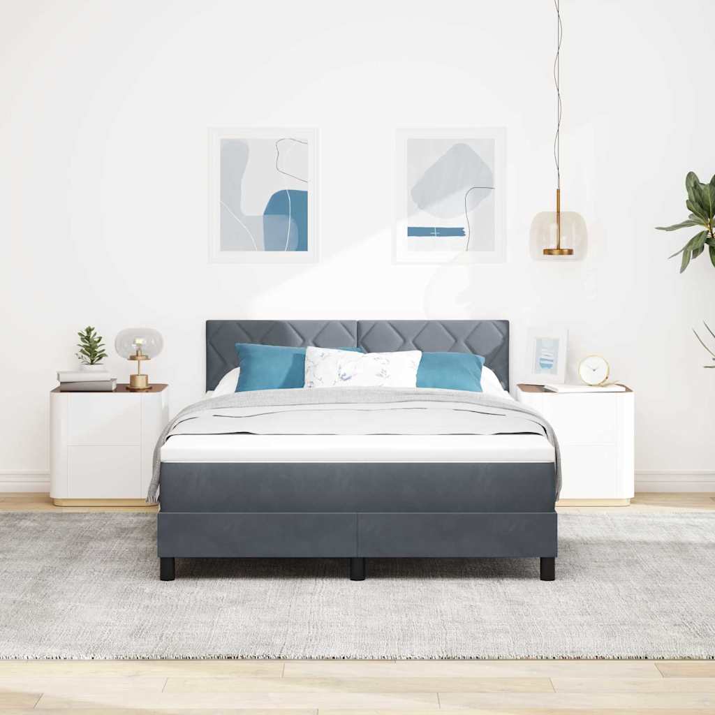 LED Box Spring Bed med hovedgærde Mørkegrå 140 x 190 cm Fløjl