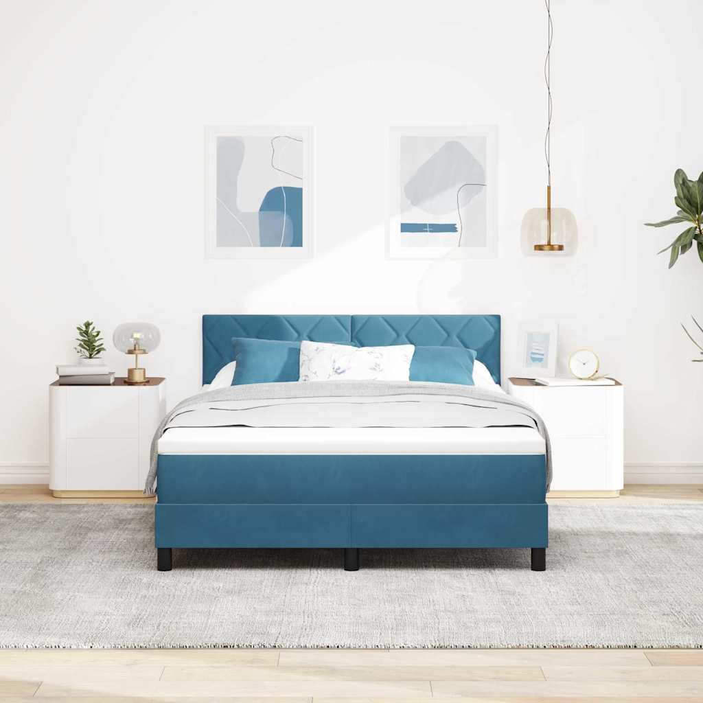 LED Box Spring Bed med hovedgærde Mørk blå 140 x 200 cm Fløjl