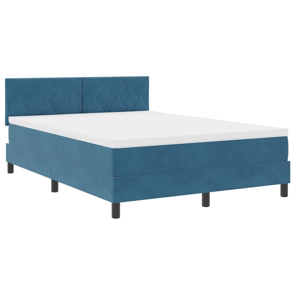 LED Box Spring Bed med hovedgærde Mørk blå 140 x 200 cm Fløjl