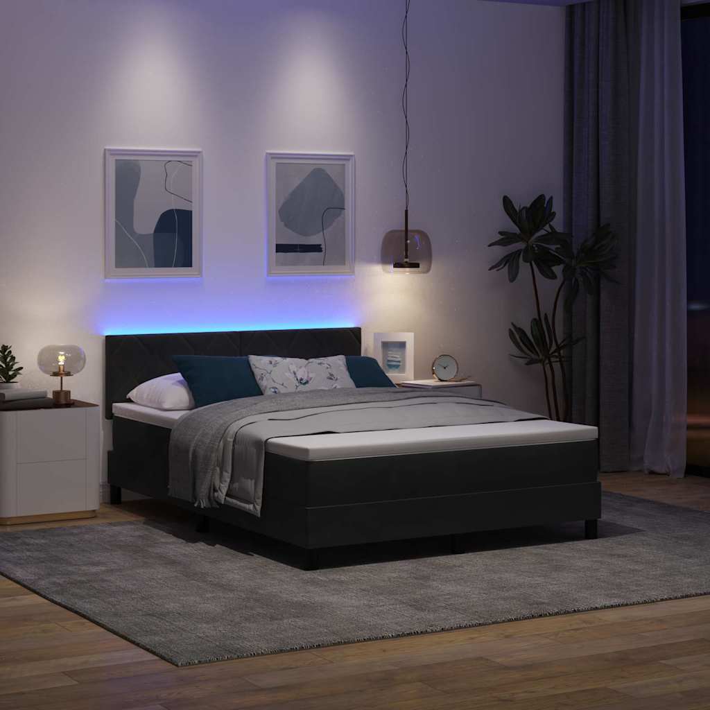 LED Box Spring Bed med LED-lysstrimler Sort 160 x 200 cm Fløjl