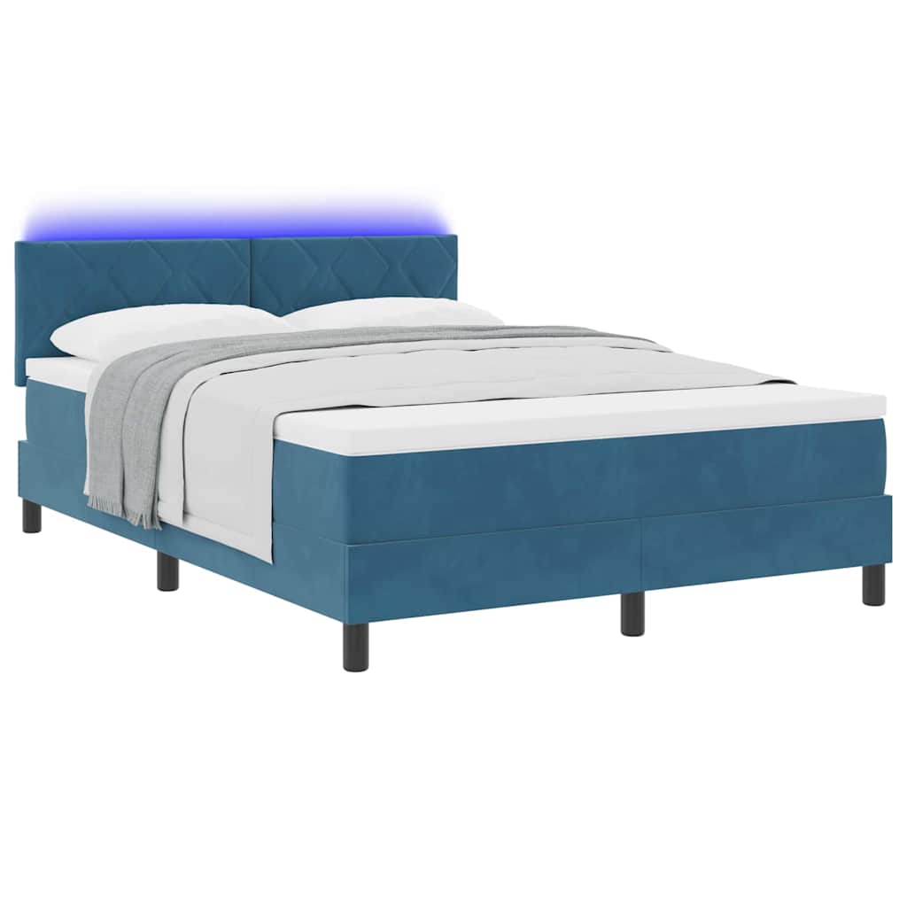 LED Box Spring Bed med hovedgærde Mørk blå 160 x 200 cm Fløjl