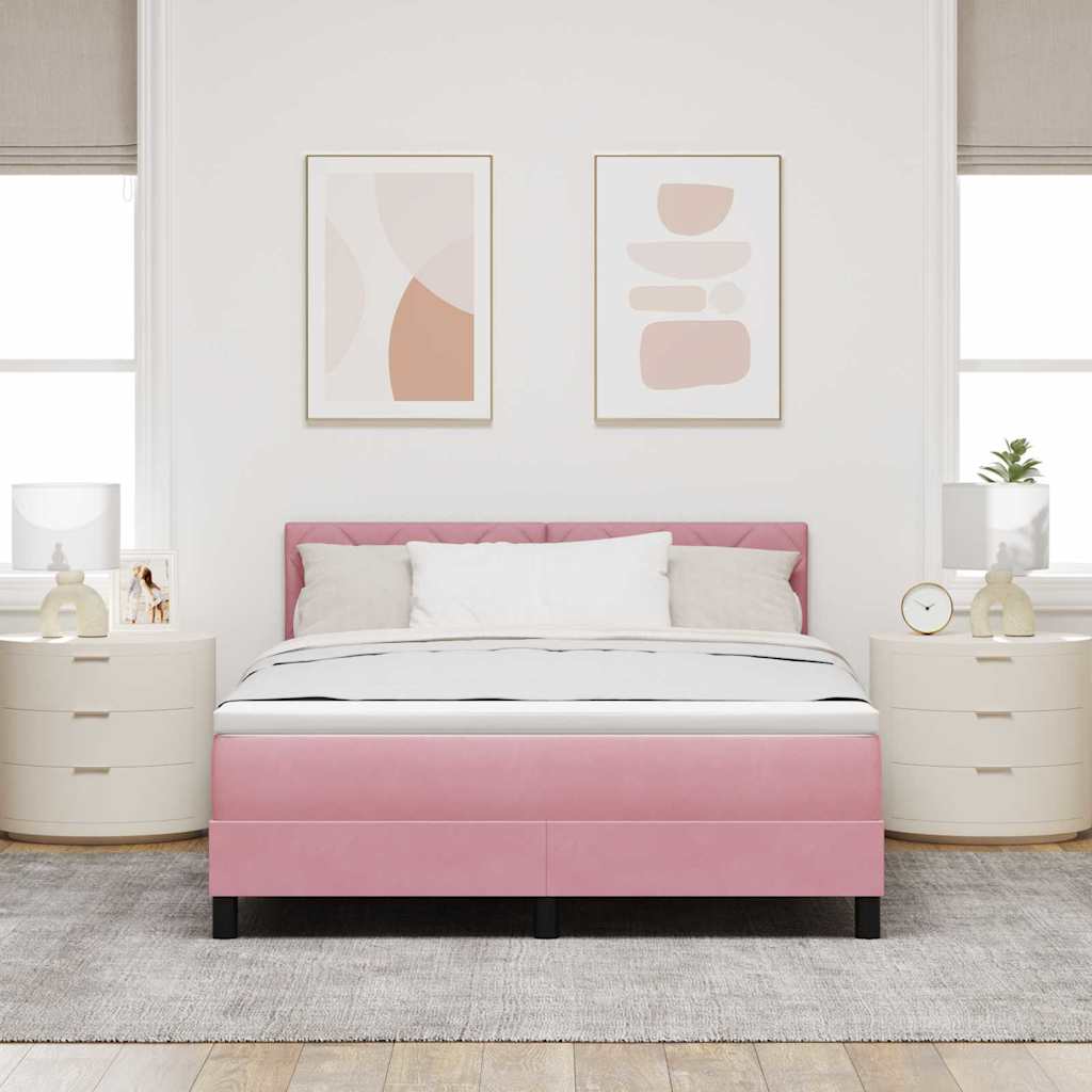 LED Box Spring Bed med hovedgærde Lyserød 160 x 200 cm Fløjl