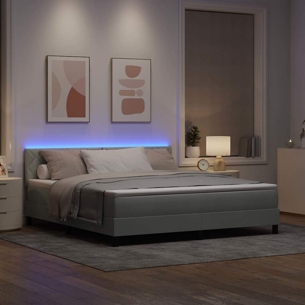 LED Box Spring Bed med hovedgærde Lysegrå 180 x 200 cm Fløjl