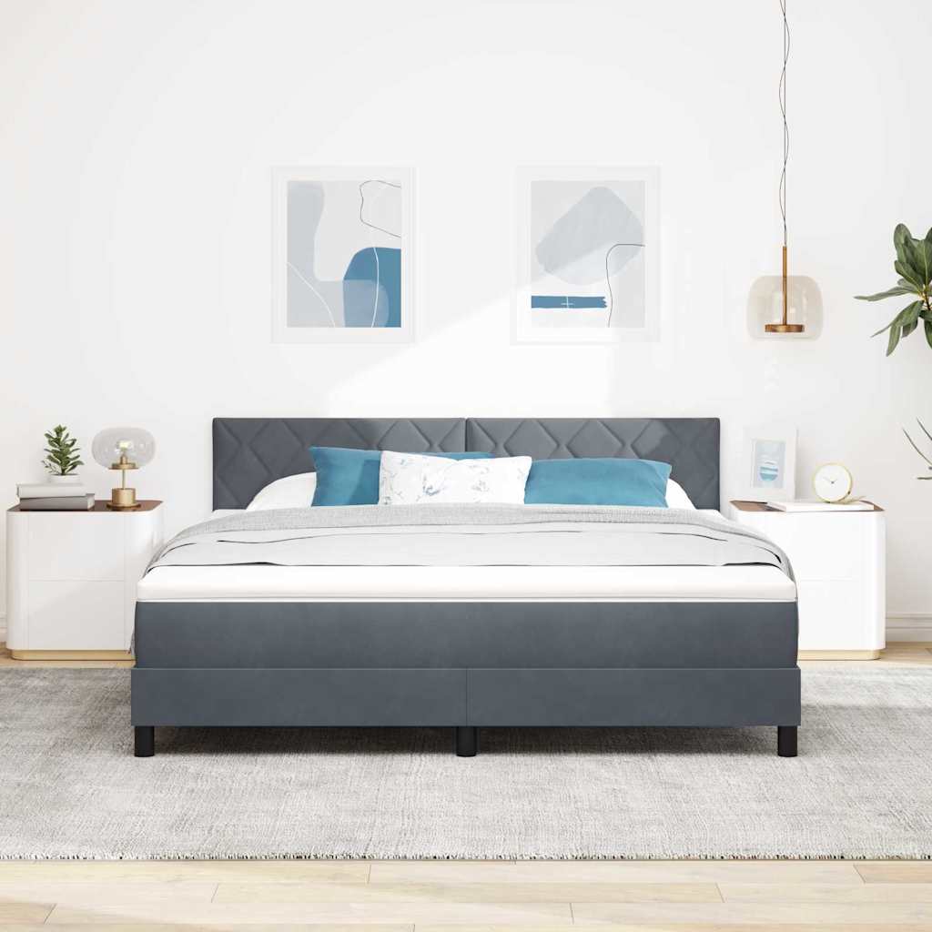 LED Box Spring Bed med hovedgærde Mørkegrå 180 x 200 cm Fløjl