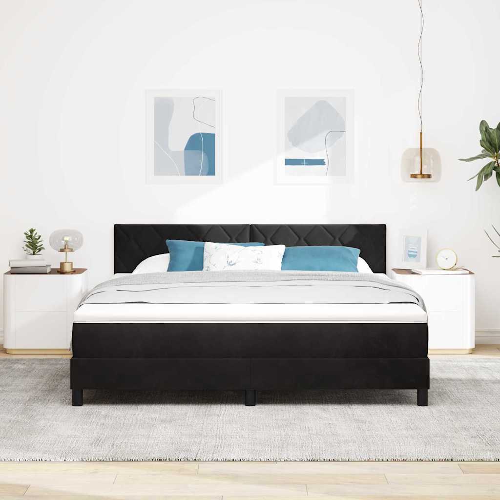 LED Box Spring Bed med hovedgærde Sort 180 x 200 cm Fløjl