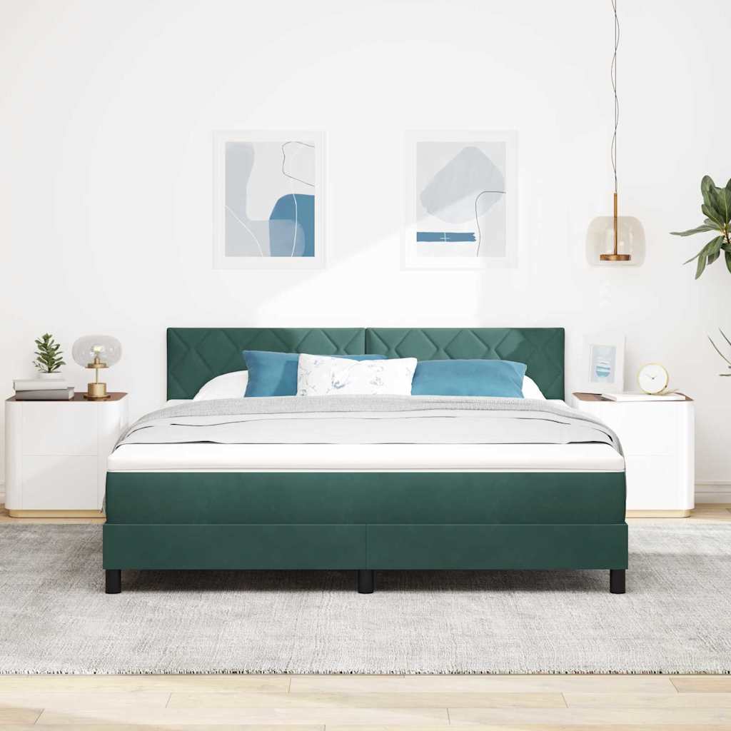 LED Box Spring Bed med hovedgærde Mørkegrøn 180 x 200 cm Fløjl