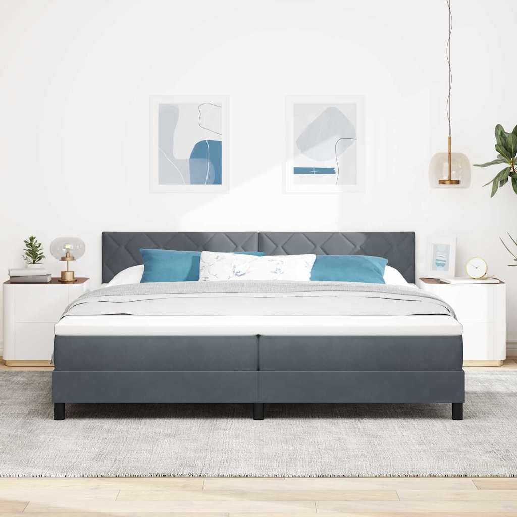 LED Box Spring Bed med hovedgærde Mørkegrå 200 x 200 cm Fløjl