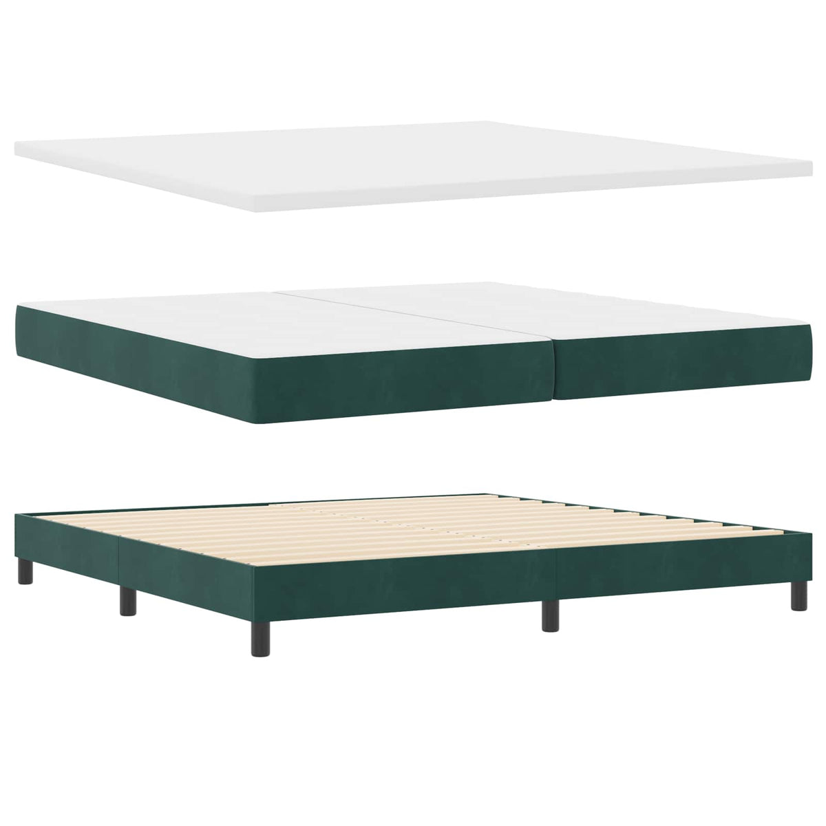 LED Box Spring Bed med hovedgærde Mørkegrøn 200 x 200 cm Fløjl