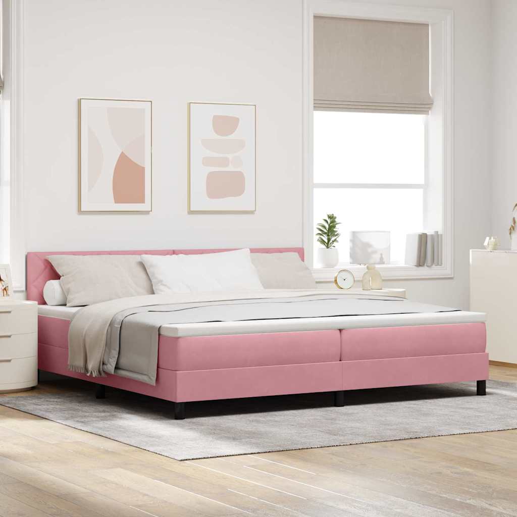LED Box Spring Bed med hovedgærde Lyserød 200 x 200 cm Fløjl