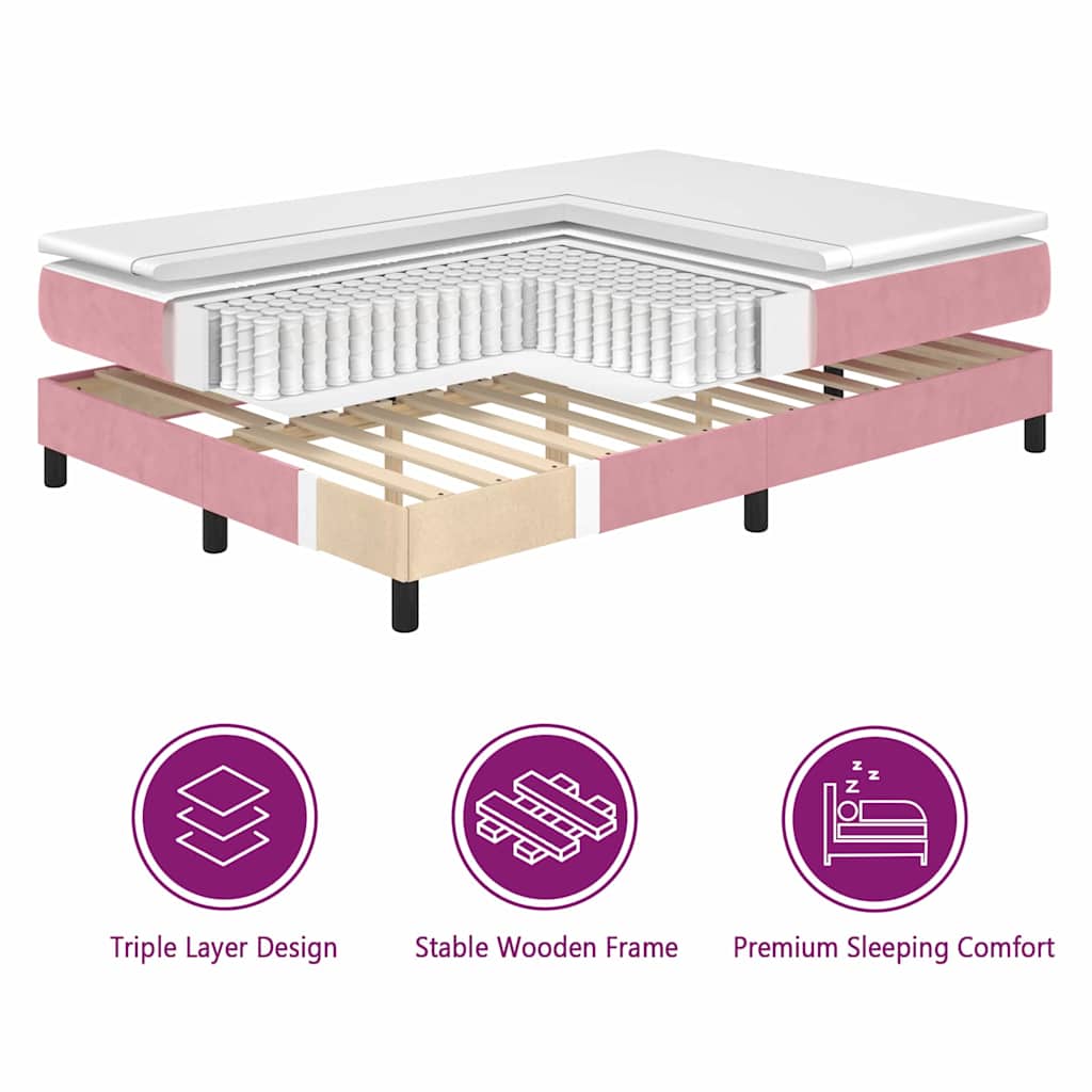 LED Box Spring Bed med hovedgærde Lyserød 200 x 200 cm Fløjl