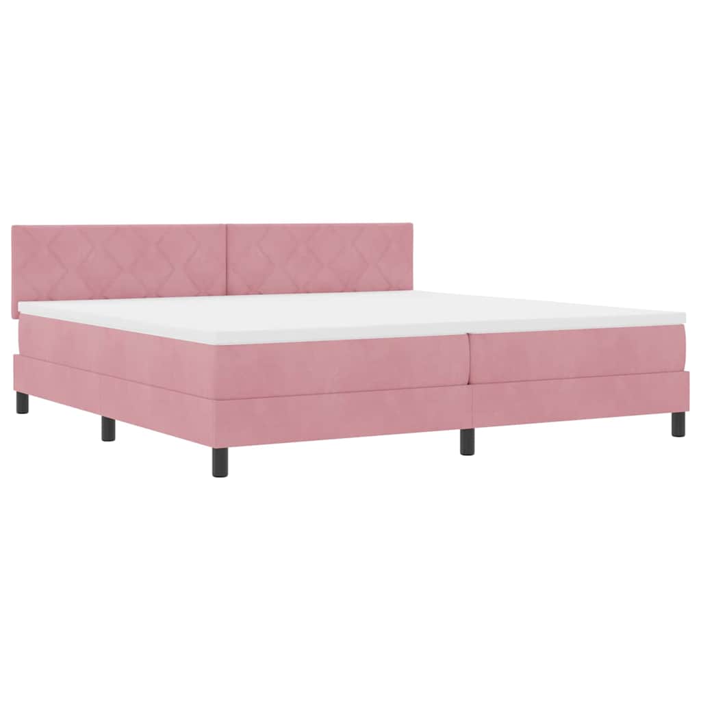 LED Box Spring Bed med hovedgærde Lyserød 200 x 200 cm Fløjl