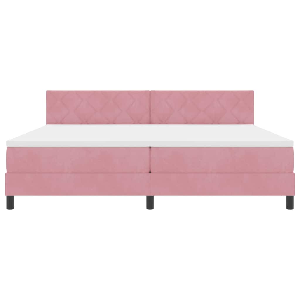 LED Box Spring Bed med hovedgærde Lyserød 200 x 200 cm Fløjl