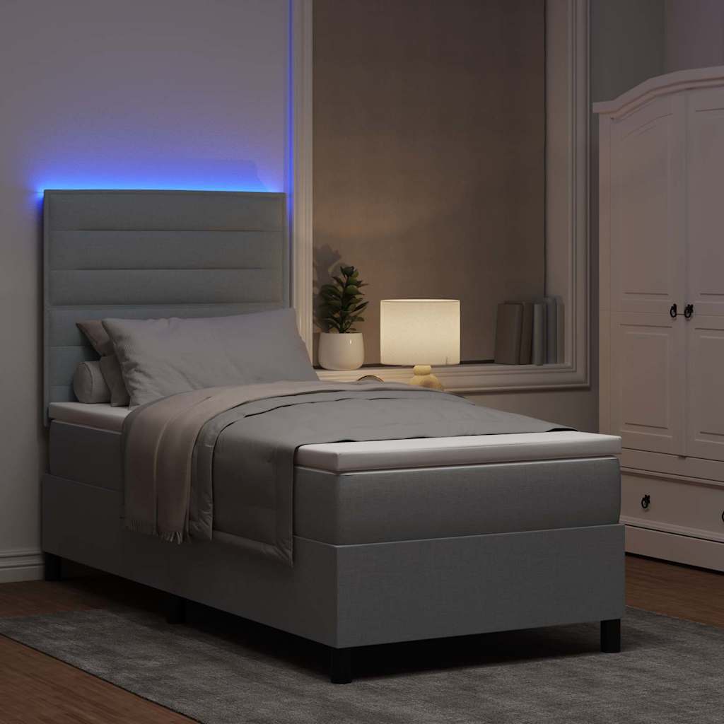 Box spring seng med madras med LED Lysegrå 80 x 200 cm Stof