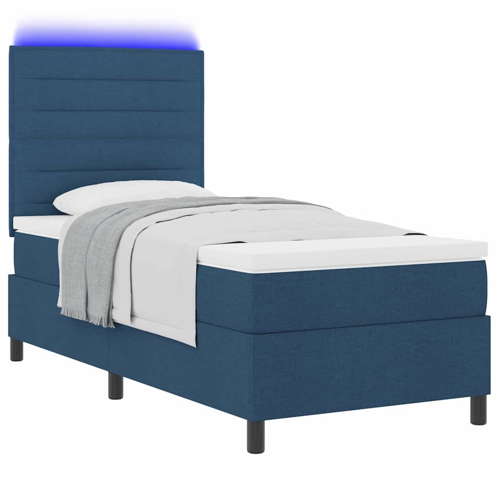 Box spring seng med madras med LED Blå 80 x 200 cm Stof