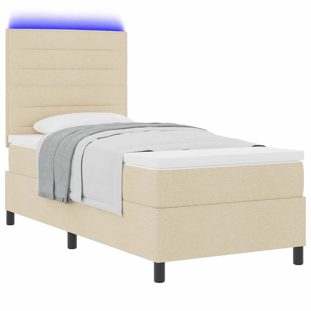 Box spring seng med madras med LED Creme 90 x 190 cm Stof