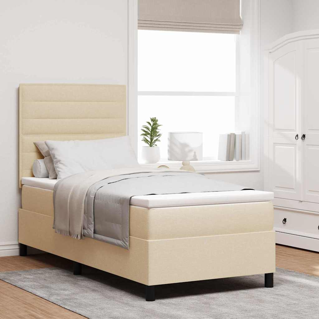 Box spring seng med madras med LED Creme 90 x 200 cm Stof